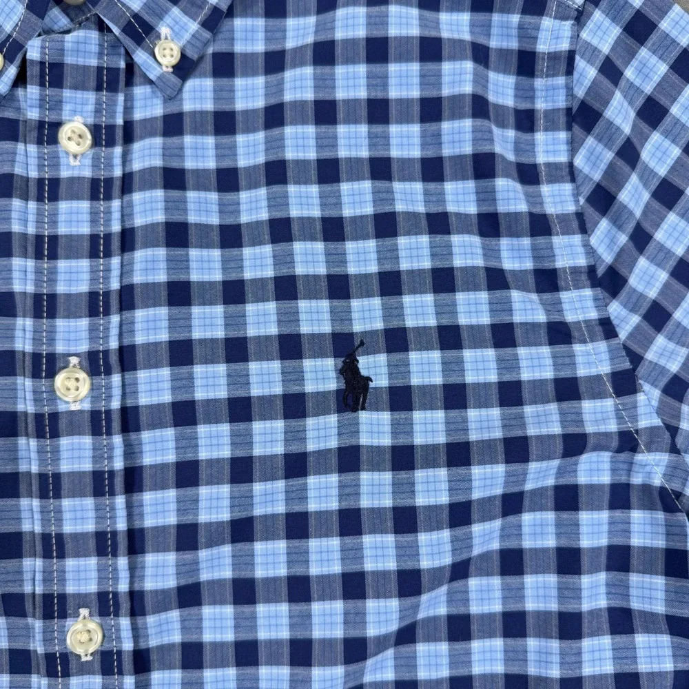 Polo Ralph Lauren Boys L 14-16 Performance Blue Plaid Long Sleeve Button Down